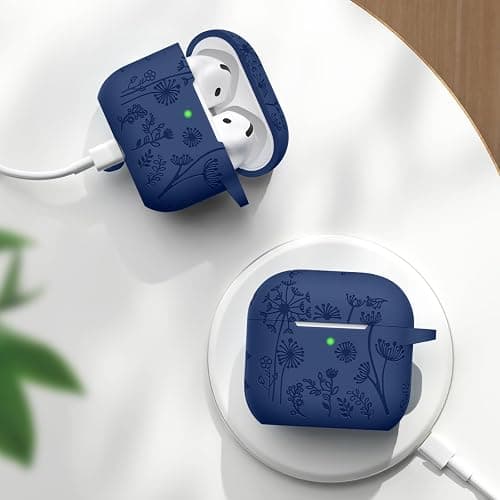 Lerobo for Airpods 4 Case Cover with Cleaner Kit, Cute Soft Silicone Skin Full Protective Case Cover with Keychain Compatible with Apple Airpods 4 Case 2024, Midnight Blue thumbnail 9