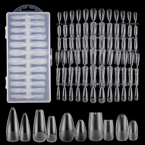 240pcs Medium Almond Acrylic False Nail Tips Kit Soft Gel Full Cover Matte Press on Nails Clear Artificial Fake Nails for Nail Extension Coffin Stiletto Square Oval Shaped Ballerina Nail Art Tips Set - Image 1