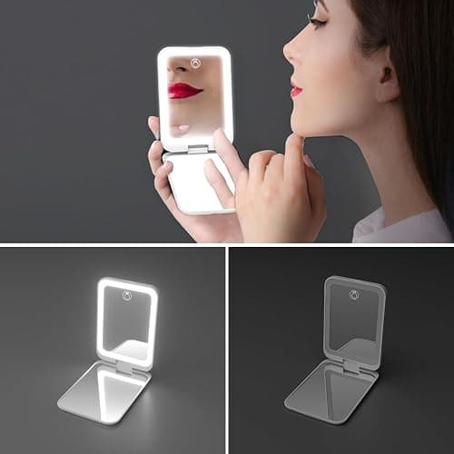 Kintion 2025 Pocket Mirror, Rechargeable Dimmable 3 Color Lighting 1X/3X LED Compact Travel Makeup Mirror for Purse, Portable, Folding, Handheld, Small Lighted Mirror for Women Gift, White thumbnail 3