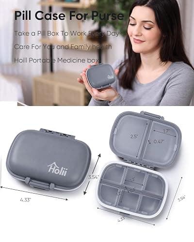 Holii Travel Pill Organizer, 8 Compartments Portable Pill Case, Daily Pill Box to Hold Vitamins, Small Pill Container for Pocket Purse Medicine Organizer（Gray） thumbnail 3