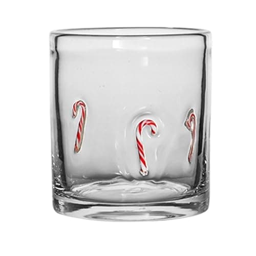 GEVPWj Christmas Icon Glasses Drinkware - 14 oz Stemless Juice Glass Cup with Snowman Snowflake Candy Canes Old Fashioned Hand Blown Drinking Cups for Xmas Party Gifts (Red) - Image 1