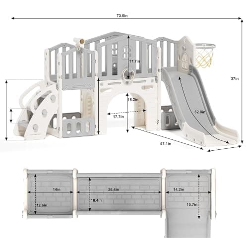 KORIMEFA Toddler Slide Set, 8 in 1 Kids Slide, Indoor Outdoor Slide for Toddlers Age 1-3, Toddler Playset with Basketball Hoop and Tunnel, Toddler Indoor Outdoor Playground thumbnail 2