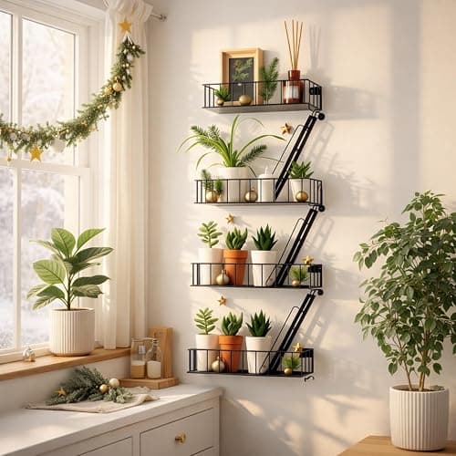 KOTIJOKI 4 Tier Fire Escape Wall Shelf – New York Decorative Floating Shelf – Wall Art Ladder Shelf – Black Metal Trinket Shelves for Bedroom, Home, Office, Storage and Display - Giftable Option thumbnail 3