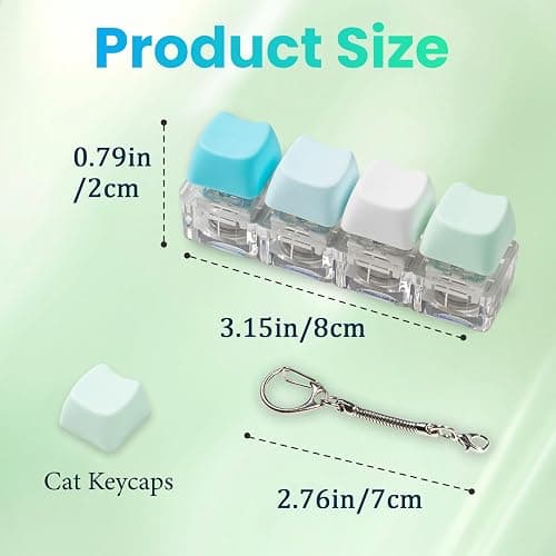 2 Pcs Keyboard Fidget Toy for Adult, Cute Cat Clicker Keyboard Fidget Keychain with LED Lights and No Light, Colorful 4-in-1 Loud Stress Relief Fidget Keyboard for Anxiety Decompression (Blue) thumbnail 2
