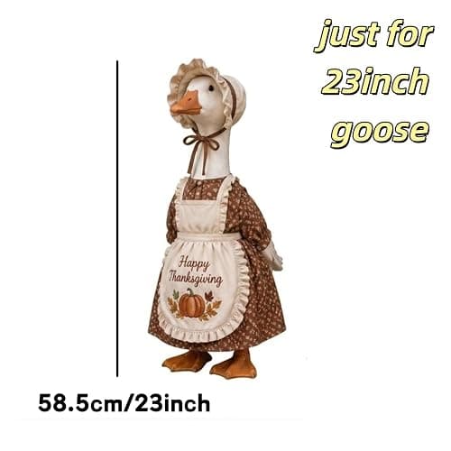 Gliswaieuznd Thanksgiving Pilgrim Porch Goose Outfits for 23'' Goose Statue | Fall Pumpkin Dress Goose Clothes, Pilgrim Costume, ''Happy Thanksgiving'' Apron, Bonnet, Autumn Yard Patio Garden Decor thumbnail 7