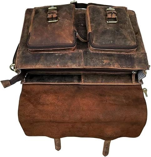 cuero Retro Brown Laptop Messenger Bag Office Briefcase Crossbody Travel Bag For Men And Women Bag Office Laptop Bag thumbnail 7