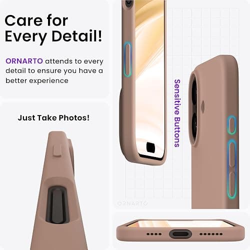 ORNARTO Compatible with iPhone 16 Plus Case 6.7, Slim Liquid Silicone 3 Layers Full Covered Soft Gel Rubber Phone Case Protective Cover 6.7 Inch, Light Brown thumbnail 5
