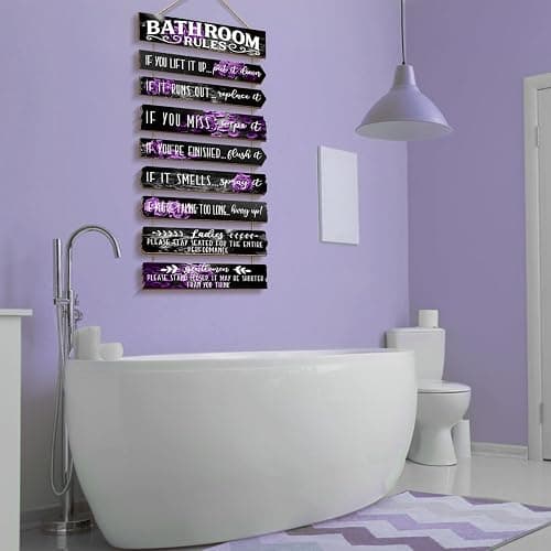 PEKCARGO Bathroom Wall Decor Funny Bathroom Signs Bathroom Rules Pictures Wall Art Decor Rustic Farmhouse Toilet Decor Wooden Sign (Purple Rose) thumbnail 2
