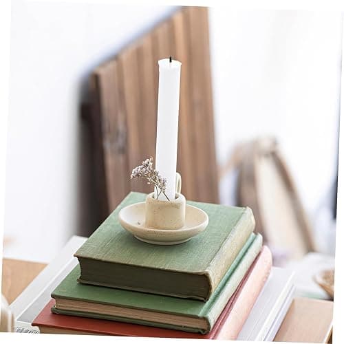 DOITOOL 2 Pcs Ceramic Candle Holder, Taper Candle Holder with Handle, Nordic Style Vintage Candlestick Holder for Halloween Christmas Home Decoration Desktop Ornament (Beige) thumbnail 6