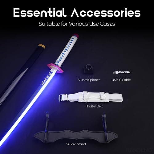 RENGENG Light Up Sword, 40 Inches Rechargeable Plastic Anime Replica with Belt & Stand, Original Texture Anime Sword thumbnail 5