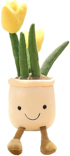 WUZHOU Tulip Plush Toy, 13.7" Flower Pot Stuffed Plushie Pillow Decoration, Soft Fluffy Toy Succulent Plants Friend Throw Pillow, Multicolor (Yellow-Tulip) - Image 1