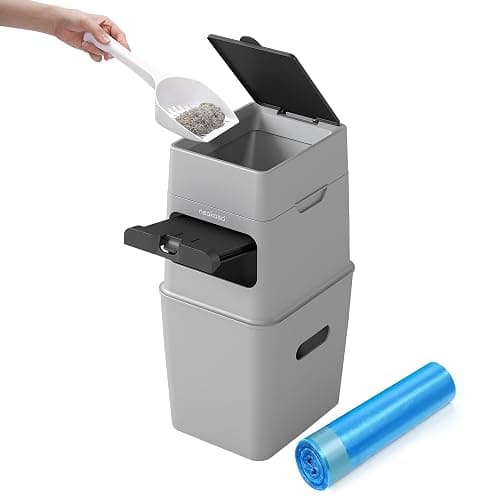 Neakasa PooGuard Litter Disposal Bin, 9.2L Trash Can for Cat Litter, Dog Waste & Diapers, with Viewing Window, Wider Opening, and 4-Month Refill Bag (Grey) - Image 1