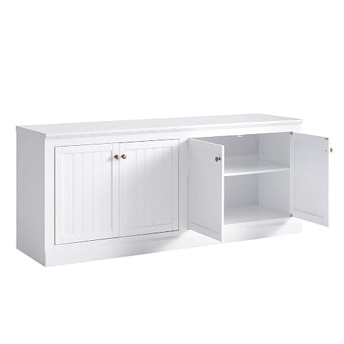 AMERLIFE 72" Farmhouse Sideboard Buffet Cabinet with Barn Doors, Storage Console Table with Adjustable Shelves, Coffee Bar/TV Stand for Living Room, Kitchen, Entryway, White thumbnail 8