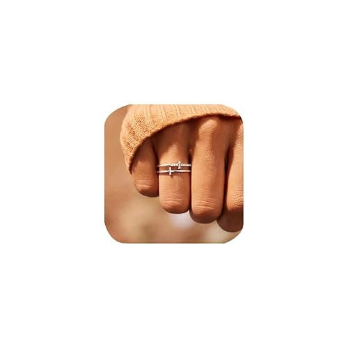 Double Cross Ring 18k Gold Plated 925 Sterling Silver Cubic Zirconia Simple Plain Stackable Statement Promise Rings Inspiration Christian Ring Faith Hope Love Cross Religious Ring Gift (Silver 9#) - Image 1