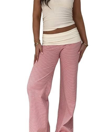 Pivanzore Fold Over Yoga Pants for Women Low Rise Wide Leg Leggings Sweatpants Y2k Cozy Stretchy Foldover Lounge Pants - Image 1