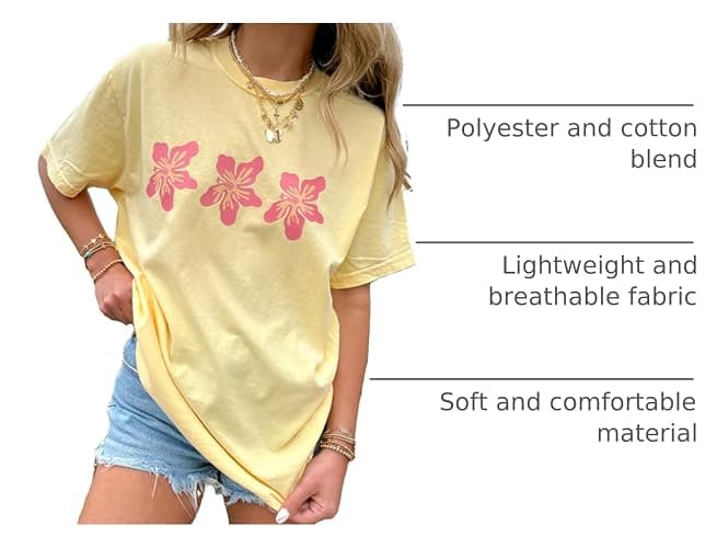 Oversized Graphic Shirt for Teens Girl Y2K Ocean Floral Short Sleeve Baggy Tee Shirts Vintage Aesthetic Coastal Tops thumbnail 3