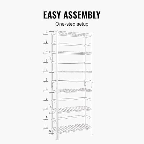 VEVOR 6-Tier Bamboo Shelf, Open Wood Bookshelf, Display Storage Rack Organizer, Freestanding Flower Plant Stand, Multifunctional Bamboo Bookshelf Ideal for Bathroom, Bedroom, Office, Study, Natural thumbnail 7