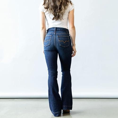 Kimes Ranch Women's Jennifer Ultra-High Rise Wide Flare Dark Wash Blue Jeans thumbnail 7