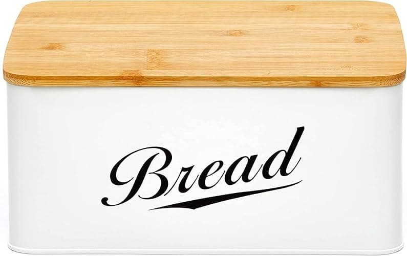 RoyalHouse Modern Metal Bread Box with Bamboo Cutting Board Lid, Bread Storage Container for Kitchen Counter, Vintage Kitchen Decor Organizer thumbnail 8