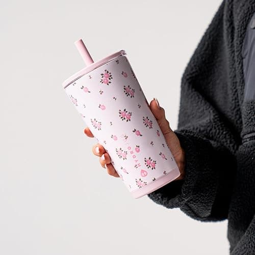 HydroJug Everyday Tumbler 20 oz – Ceramic-Lined Insulated Tumbler with Straw and Soft-Touch Lid, Cup Holder Friendly, Double-Wall Vacuum Insulation, Reusable Travel Cup – Wildrose thumbnail 2