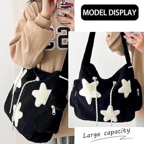 KAMEILONG Star Crossbody Bag Women Corduroy Tote Bag Aesthetic Messenger Bag Cute Shoulder Bag Y2K Hobo Bag thumbnail 3