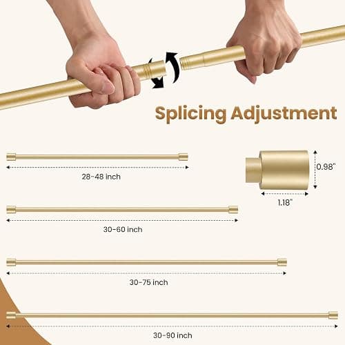 Curtain Rod for Windows 28 to 48 Inch, 5/8 Inch Gold Adjustable Curtain Rod with 2 Brackets, Easy Installation and Simple End Caps, For Living Room, Bedroom, Outdoor thumbnail 3
