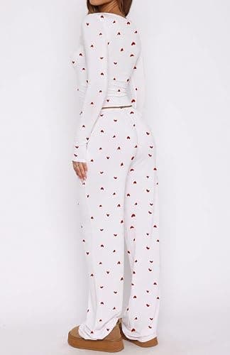 Lacozy Cute Pajamas for Women Set 2 Piece Long Sleeve Square Neck Cherry Pjs Set Y2K Sleepwear Lounge Set Fall Winter thumbnail 3