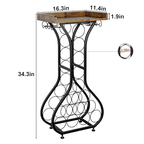 X-cosrack Wine Rack Freestanding Floor, Mini Bar Table Wine Holder Stand Liquor Cabinet with Glass Holder Wood Tabletop 14 Bottles Floor Wine Storage for Home Bar Kitchen Living Room (Patent Pending) thumbnail 3