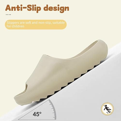 xinlanlin Kids Cloud Slides Slippers For Girls Boys,Pillow House Slippers Non-Slip Super Soft Quick Drying Shower Cushioned Slides Bathroom Thick Sole Sandals Indoor Outdoor Slippers - C-khaki-1 - 3.5-4 Big Kid thumbnail 2