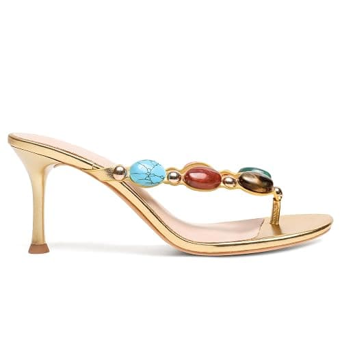 Oakmoo Women's Jeweled Thong Strappy Sandal Summer Mules Kitten Heels Flip Flop Round Open Toe Mid Heels Fashion Wedding Party Dress Thong Casual Shoes thumbnail 6