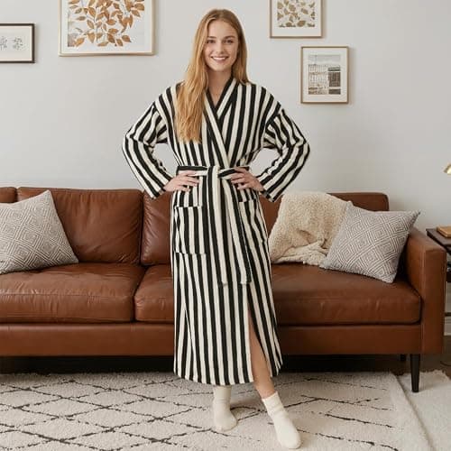 ZWVKLN Womens Plush Robes Long Soft Fluffy Bathrobe Bathrobe With Pocket Belt Warm Robes thumbnail 6