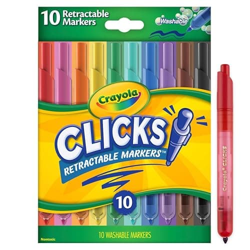 Crayola Clicks Retractable Tip Markers (10ct), Stocking Stuffers for Kids & Toddlers, Cone Tip Washable Art Marker Set, Coloring Book Supplies, No Dry, 3+ thumbnail 3