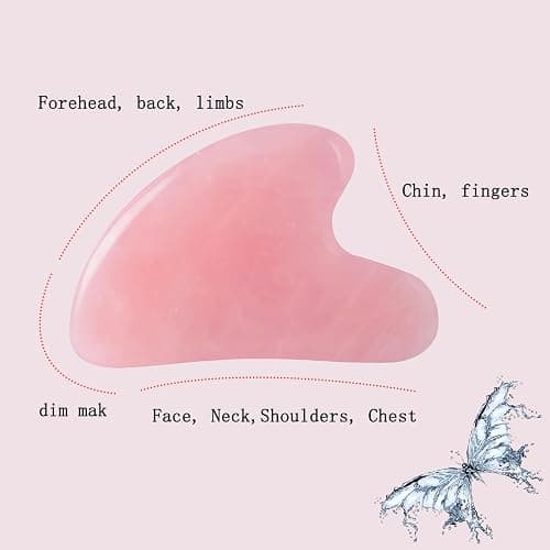 YAMHOHO Gua Sha Jade Stone Gua Sha Massage Tool, Guasha Tool for Face and Body Skin Massage. Tools for SPA Acupuncture, Pink Stone for Body Face Neck and Eye, Skin Care Gift for Woman (Pink) thumbnail 4