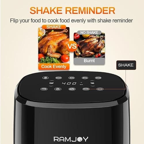 RAMJOY Air Fryer 3.8 Quarts for 1-2 people, 8-in-1 Functions, Air Fry, Roast, Bake, Broil, Preheat, Shake, Digital Small Air Fryer, Nonstick Dishwasher-Safe Basket, Compact Air Fryers, Black thumbnail 8