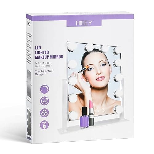 HIEEY Hollywood Vanity Mirror with 12 Dimmable Bulbs Lights, Three Color Lighting Modes, and 5X Magnification, Smart Touch Control, 360°Rotation (White,Gift Box) thumbnail 7