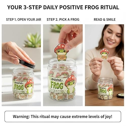 DEARMINE Positive Frog Jar with 60 Affirmation Cards, Emotional Support Gift, Christmas Home Office Decoration, Frog Gifts for Women, Teens, Teachers, Coworkers, Friends, Men thumbnail 3