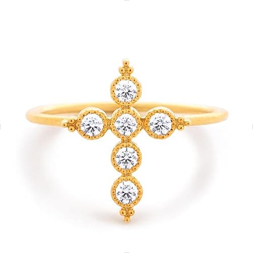 STORYJEWELLERY Cross Rings for Women, Purity Ring, Gold Plated Christian Rings for Women, Dainty Thin Ring, Religious Jewelry, Confirmation and Baptism Gifts - Image 1