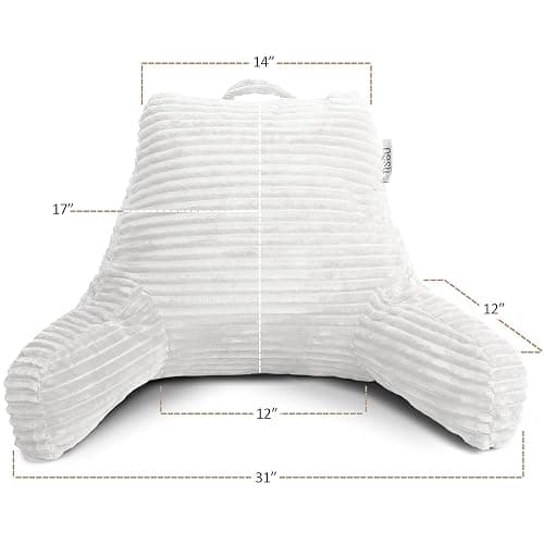 Reading Pillow with Shredded Memory Foam, Luxe Cut Plush Back Pillow for Sitting Up in Bed, Back and Arms Adjustable Support for Adult & Teens, Backrest Pillows with Washable Cover White thumbnail 3