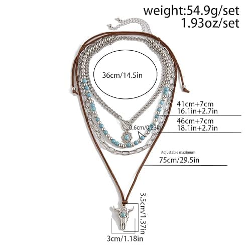 Hclian Western Necklaces Boho Layered Charm Necklace for Women Turquoise Beaded Choker Ox-head Pendant Necklace Western Jewelry for Women Cowgirl Accessories thumbnail 6