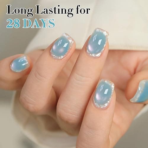 Double Rhythm 0.5 OZ Cat Eye Gel Polish with Magnet 15ML Holographic Glitter Shimmer Translucent Jelly Color Magnetic Nail Polish Salon DIY at Home (Fruit Teal Green-MC1211) thumbnail 5