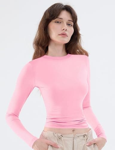 Women's Soft Long Sleeve Shirts Crew Neck Tops Basic Tees Stretchy Going Out Crop Tops Y2K Slim Fit T-Shirts thumbnail 4