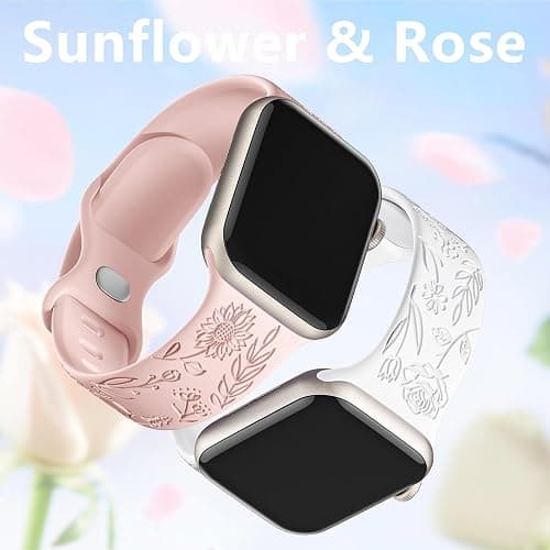 SNBLK 6 Pack Floral Engraved Bands Compatible with Apple Watch Bands for Women & Men, Soft Silicone Cute Flower Pattern Sport Strap for iWatch Series 1-10, Ultra, SE thumbnail 4