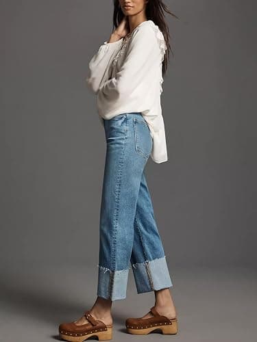 KUNMI Women's Wide Leg Jeans High Waisted Straight Leg Stretchy Denim Pants with Pockets thumbnail 3