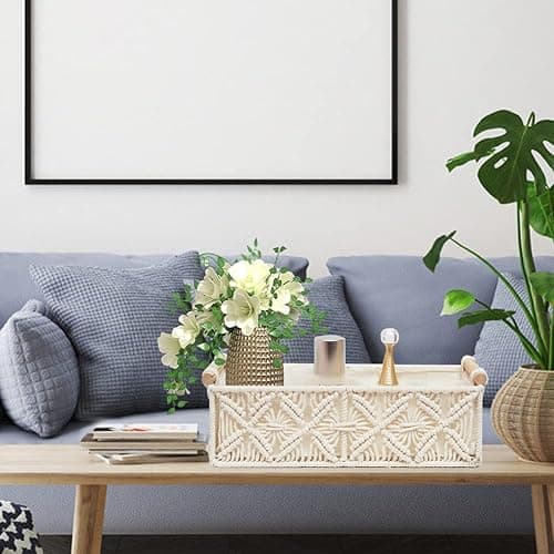 HOSROOME Macrame Storage Basket Boho Decor Baskets for Organizing Woven Decorative for Countertop Toilet Paper Basket for Tank Top for Home Decor Bedroom Nursery Livingroom Entryway (Set of 2) thumbnail 5