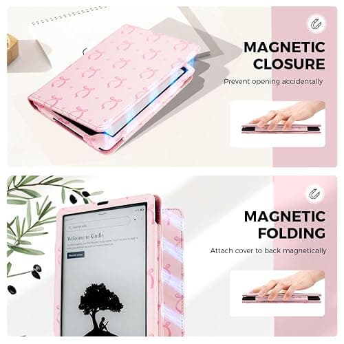 Pink Bow Case for 7"/ 6.8“ Kindle Paperwhite 12th/11th Generation,Hand Strap Stand Book Cover Sleeve for Kindle Colorsoft Signature Edtion,2025 Cute Coquette Ereader Ebook Gifts thumbnail 3