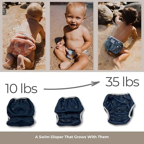 Reusable Swim Diapers and Wet Bag - One Size Fully Adjustable - Laguna Unisex 3 Pack with Wet Bag by Nora's Nursery - Laguna thumbnail 4