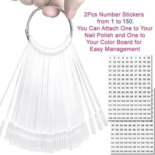 JASSINS 150 Pcs Nail Swatch Sticks with Ring and Number posted, Clear Fan-shaped Nail Art Polish Practice Display Tips Nail Sample Sticks, Nail Practice Color Display Polish Board thumbnail 3