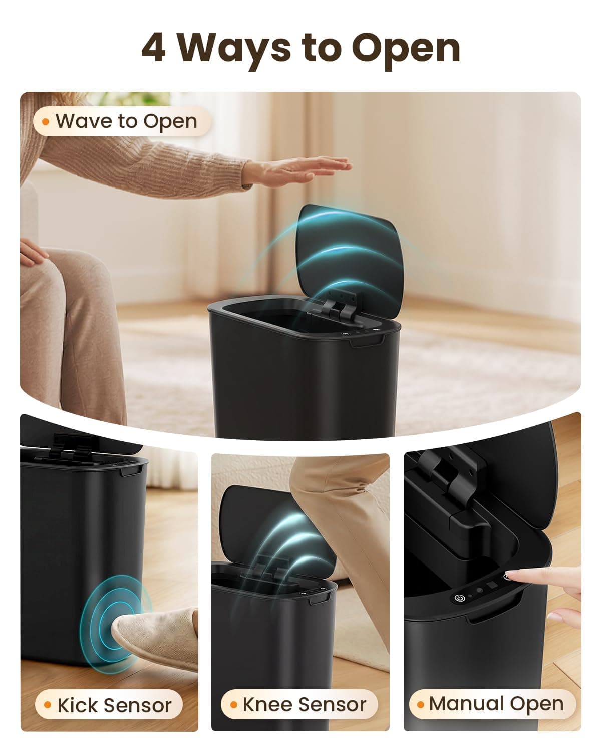 Cesun 5 Gallon Automatic Bathroom Trash Can, Touchless Motion Sensor Garbage Can with Lid, Smart Plastic Slim Wastebasket for Bathroom, Office, rv, Bedroom, Living Room, Black thumbnail 2