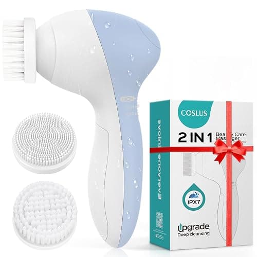 COSLUS Facial Cleansing Brush Silicone Face Scrubber: 2 in1 FBS-D Electric Exfoliating Massage Device Waterproof Deep Cleaning Exfoliation Rotating Spa Machine - Electronic Skin Care Wash Clean System - Image 1