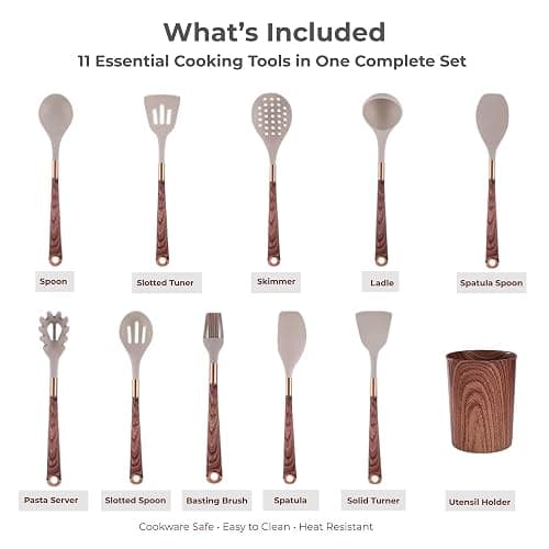 Kitchen Utensils Set of 11 with Holder, Silicone Cooking Utensils Set, Spatula Sets, Heat Resistant Non-Stick Kitchen Utensils, Kitchen Utensil Gadgets Tools BPA-Free Silicone Utensils thumbnail 9
